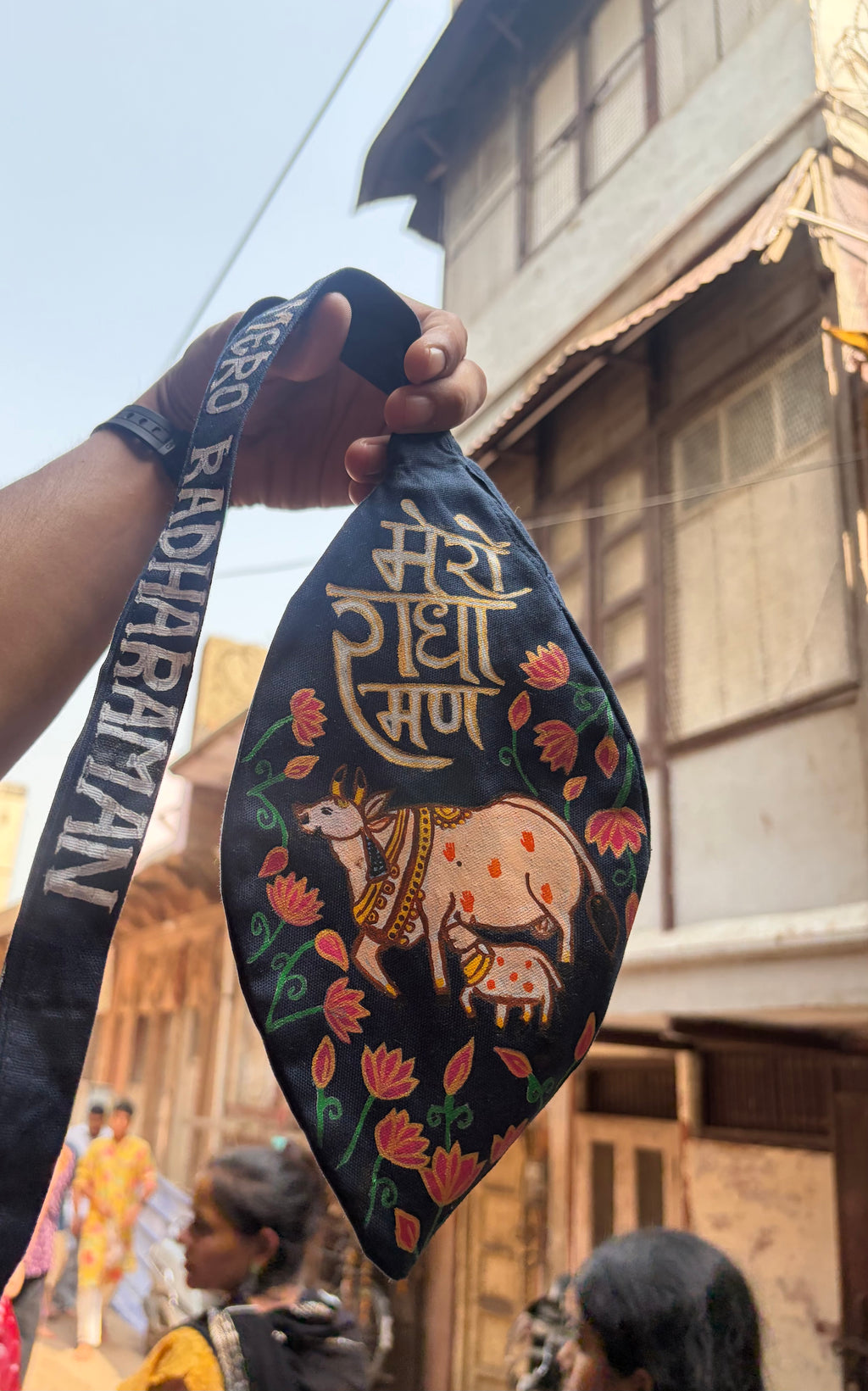 Mero Radharaman hand painted mala jholi