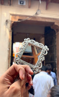 Silver finish medium size handle mirror with beautiful engraving