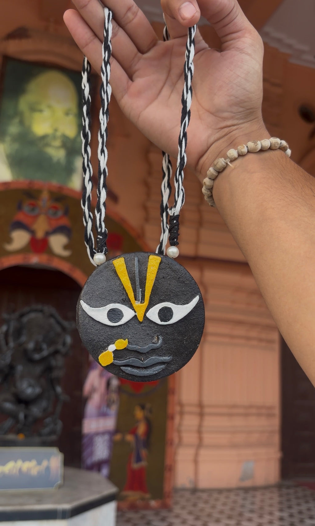 Radharaman lal ji face wall hanging/mala natural made of cow dung