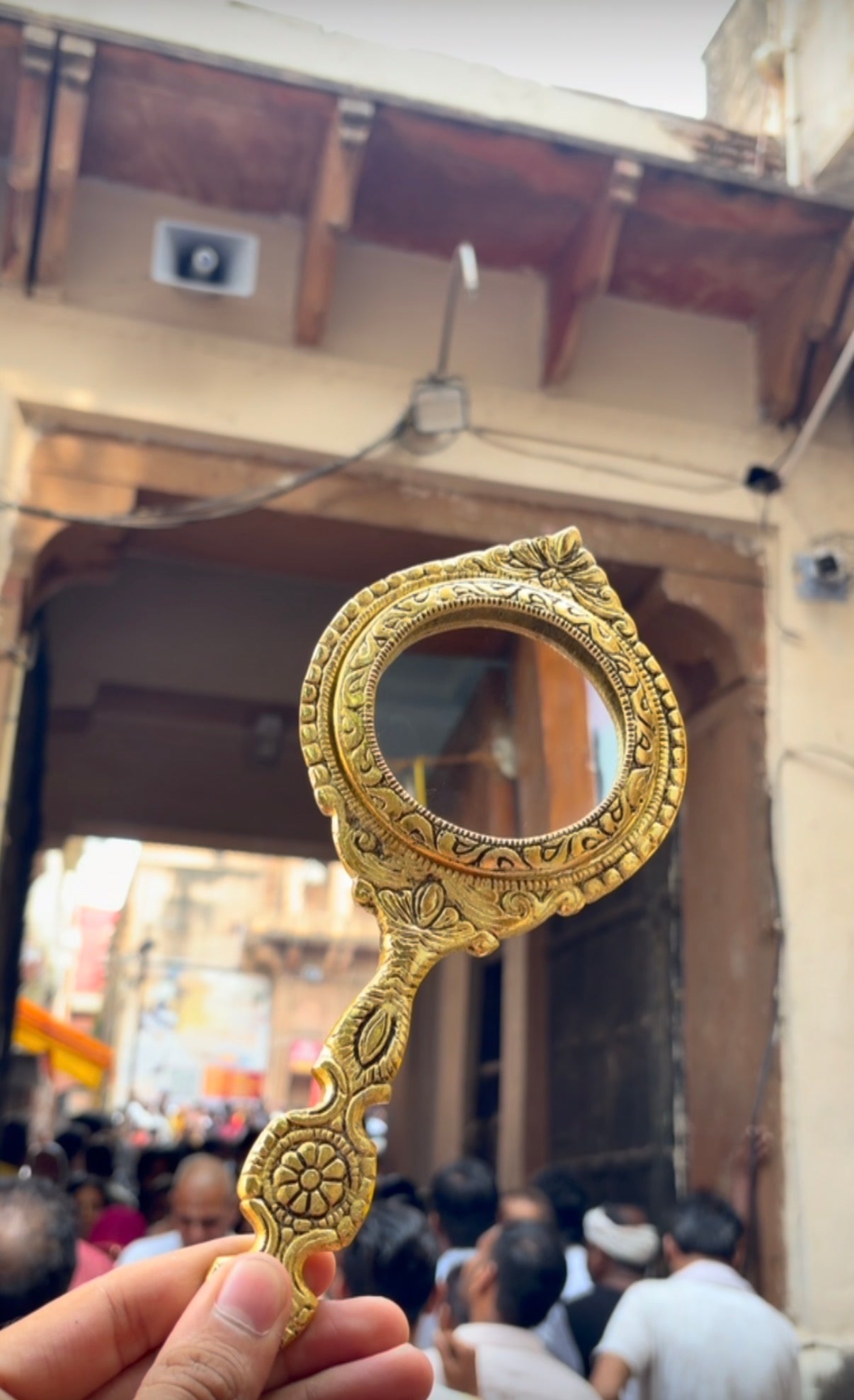Gold finish big size double side handle mirror