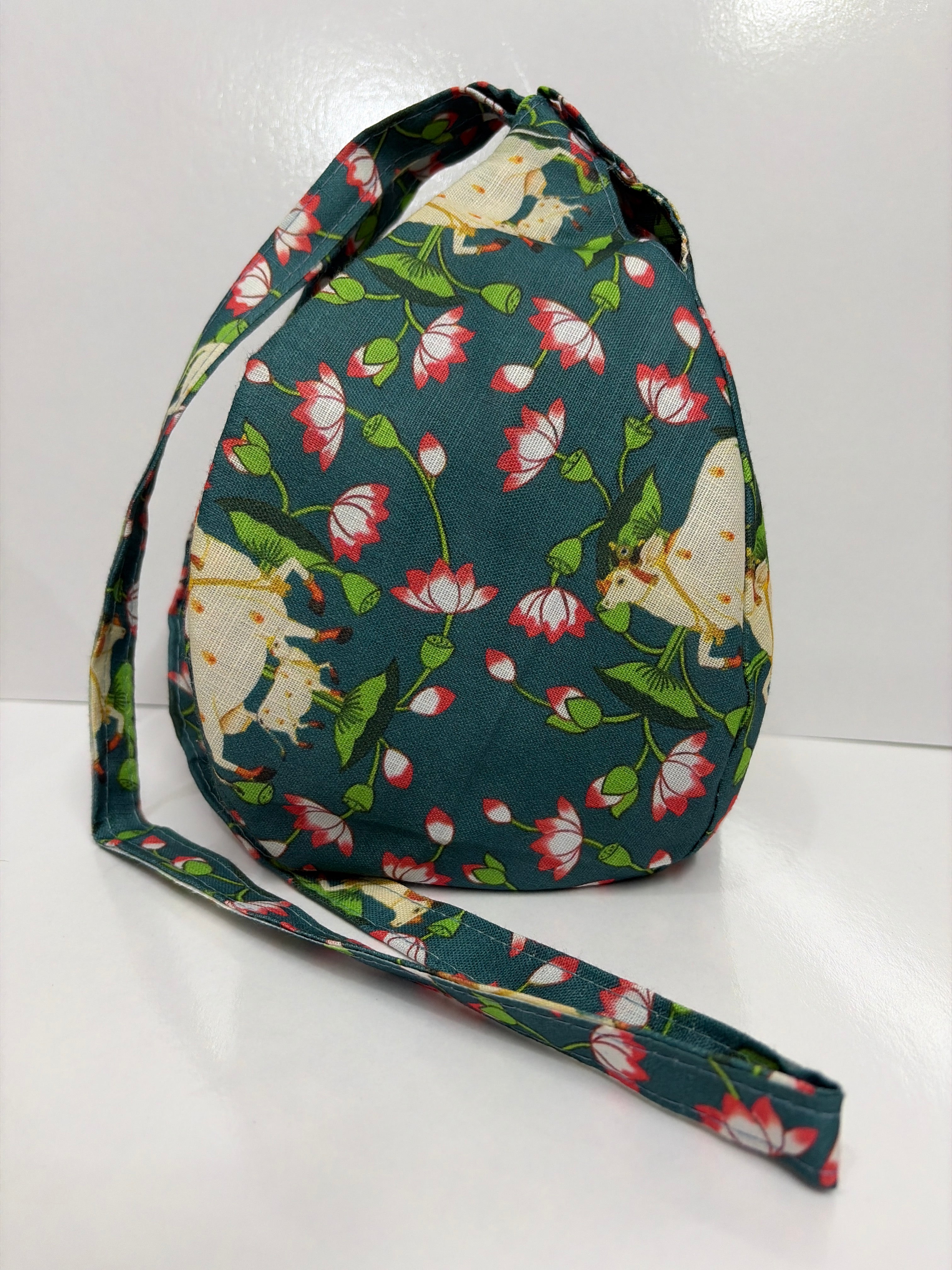 Bead Bag Dark Green Colour (cow flower Print)