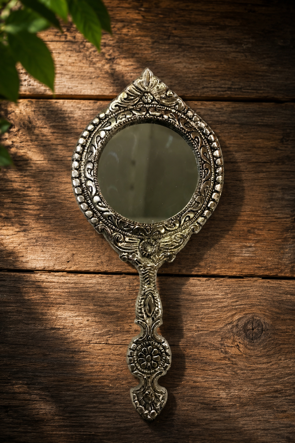 Silver finish big size double side handle mirror