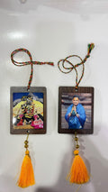 Radharaman ji and maharaj ji double sided car hanging