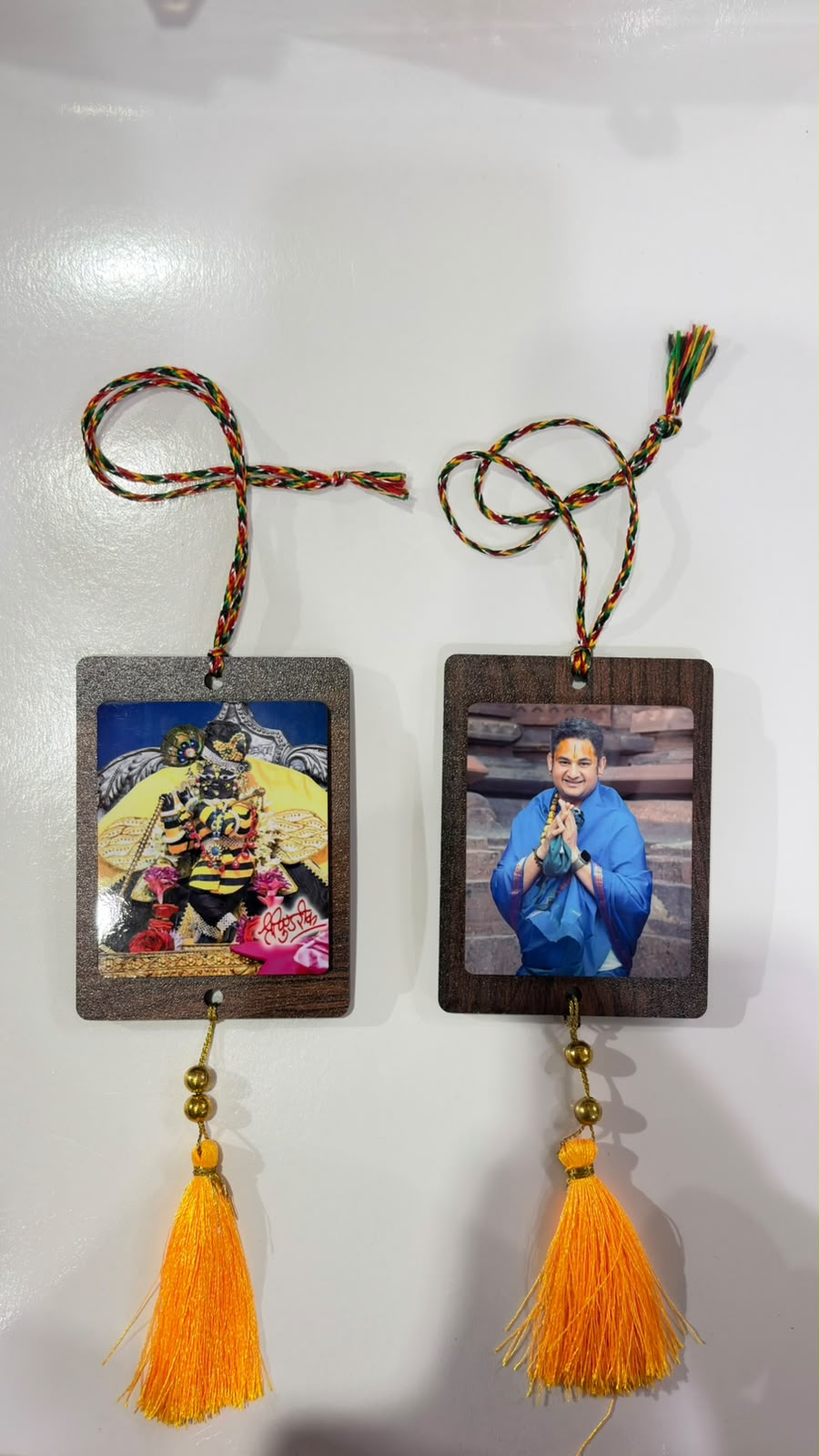 Radharaman ji and maharaj ji double sided car hanging