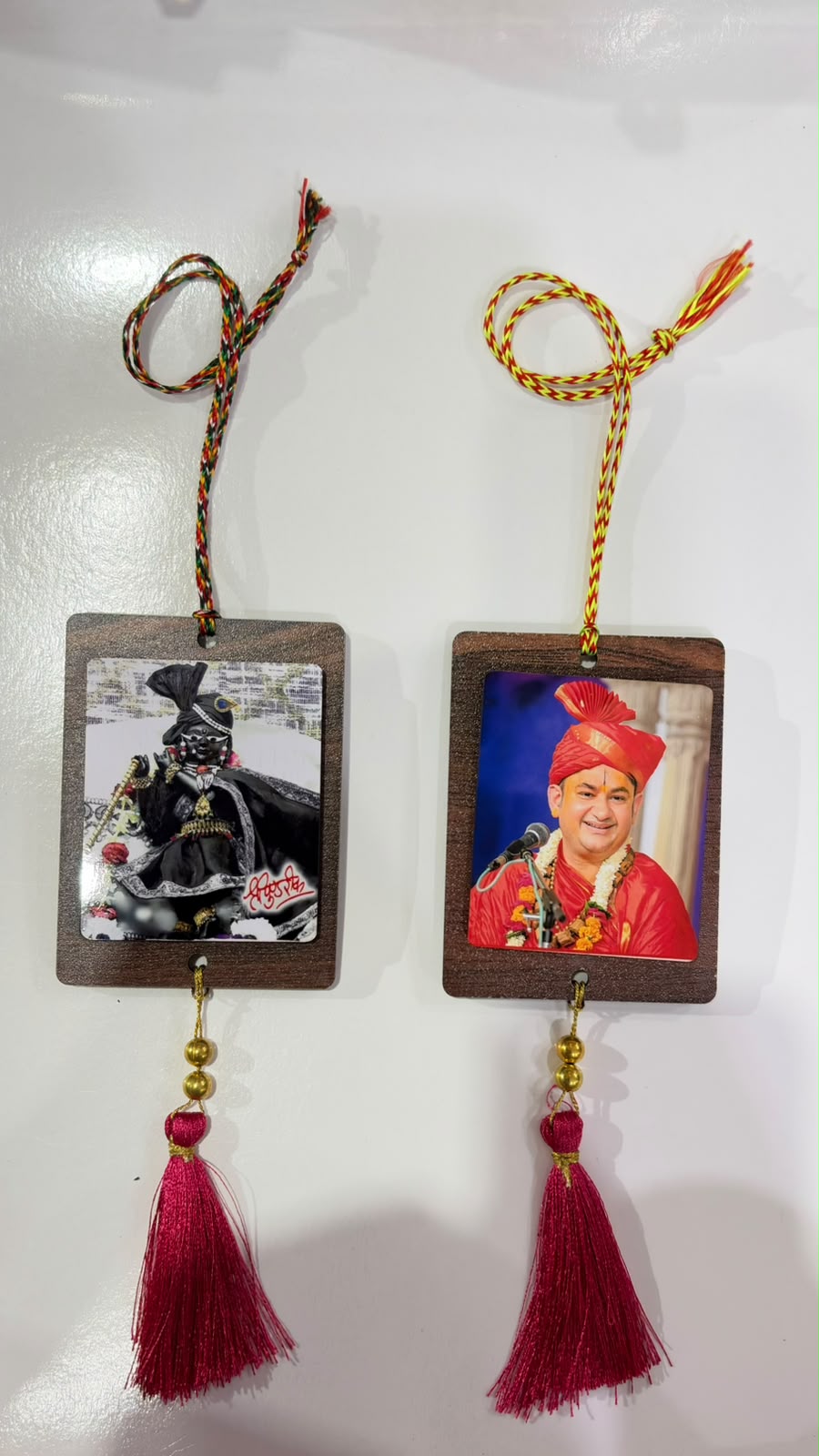 Maharaj ji and Radharaman ji double sided car hanging