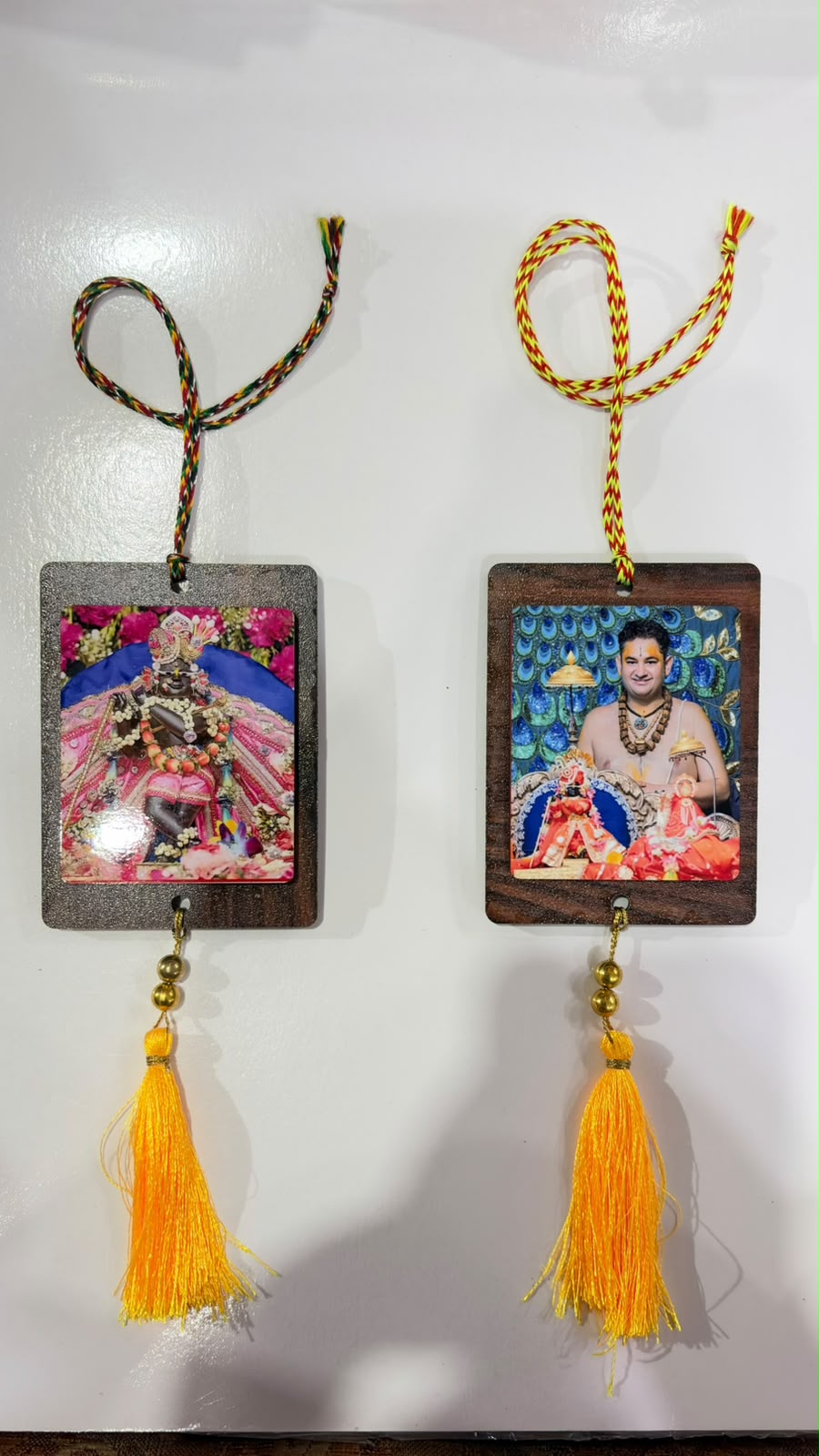 Maharaj ji and radharaman ji double sided car hanging