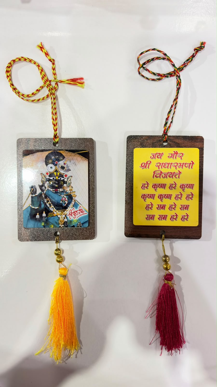 Radharaman ji and Krishn mahamantra double sided car hanging
