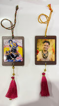 Maharaj ji and radharaman ji double sided car hanging