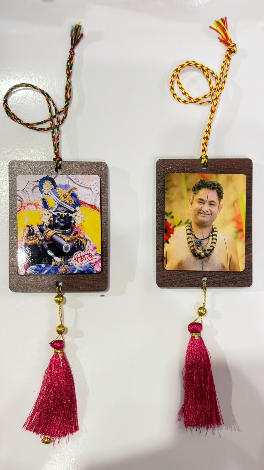 Maharaj ji and radharaman ji double sided car hanging