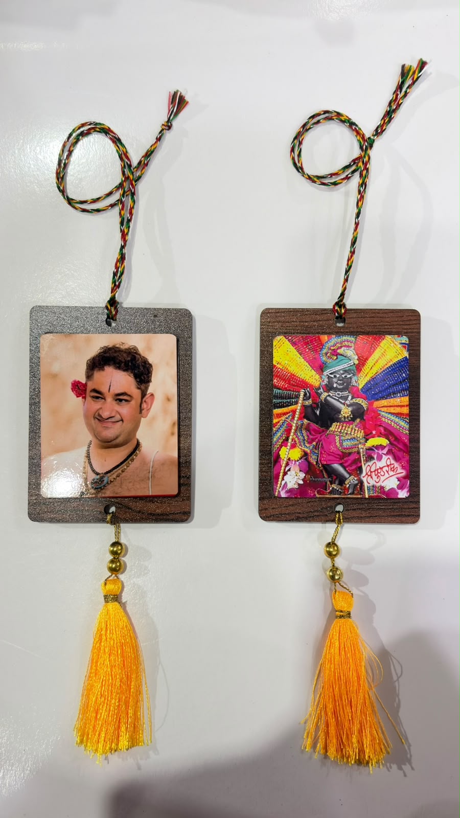 Maharaj ji and Radharaman ji double sided car hanging