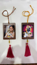 Maharaj ji and radharaman ji double sided car hanging