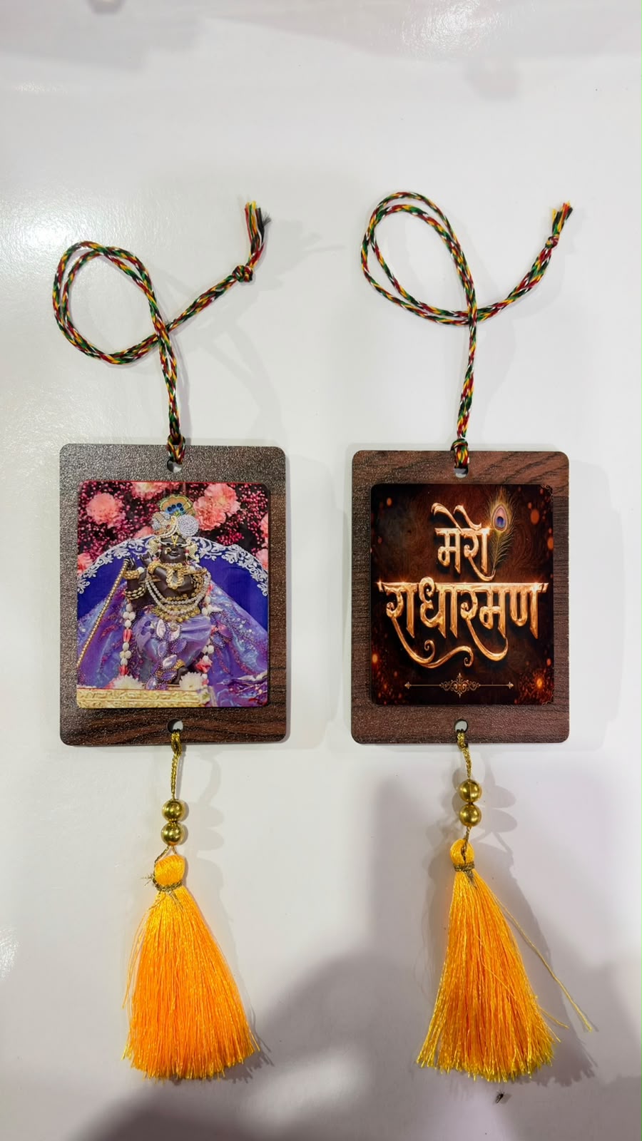 Radharaman ji and mero Radharaman double sided car hanging