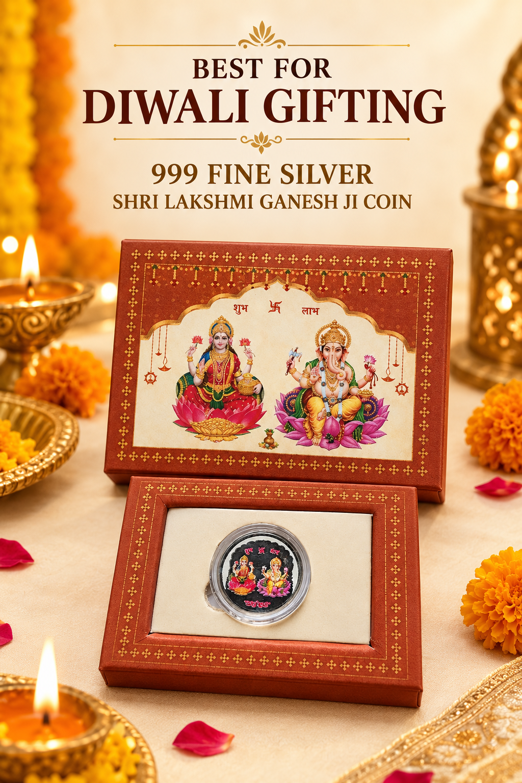 Fine Silver Shri Lakshmi Ganesh Ji Coin with Premium Packing | Best For Diwali Gifting
