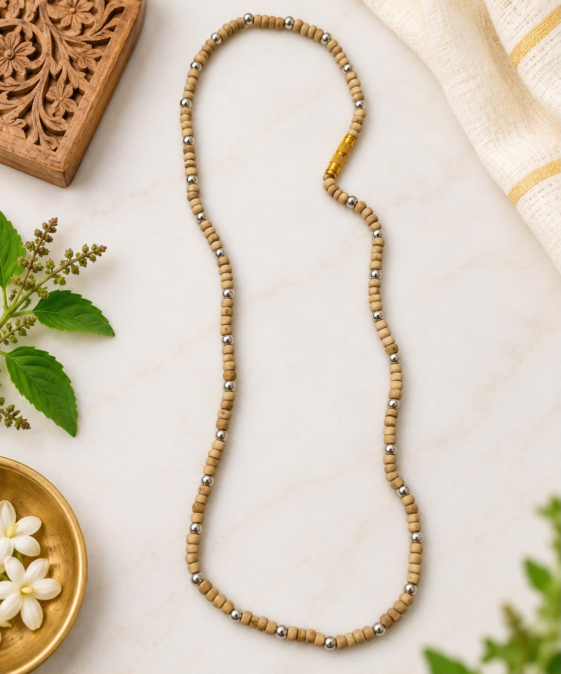 Silver Beads Tulsi Kanthi Mala (92.5 Pure Silver)
