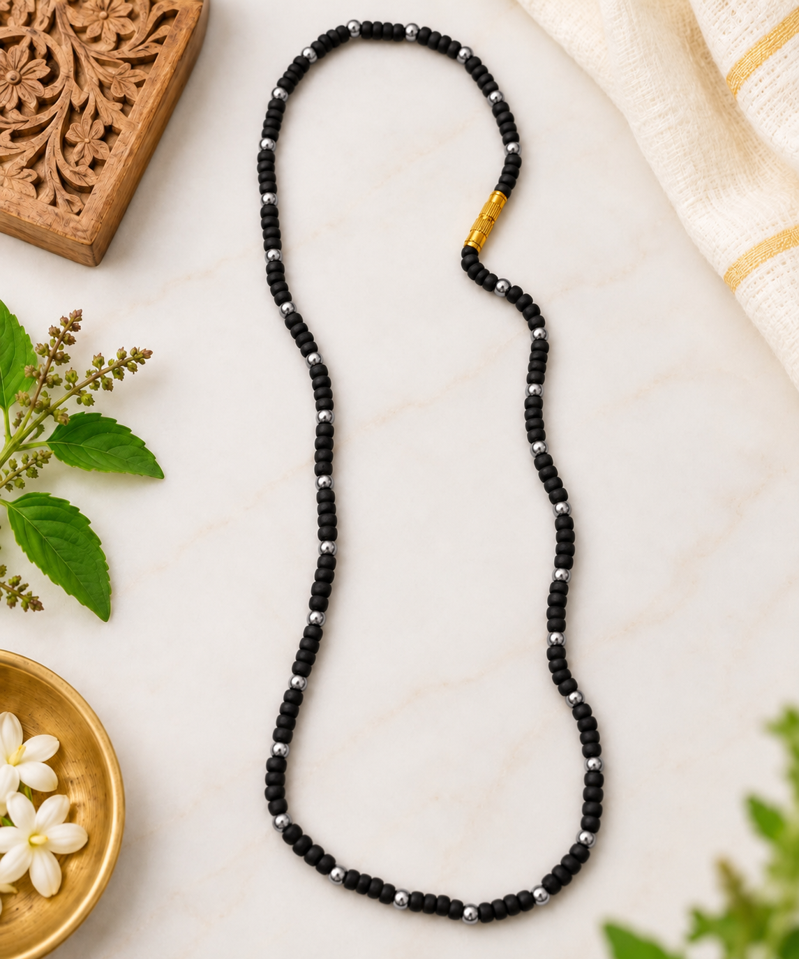 Silver Beads Black Tulsi Kanthi Mala (92.5 Pure Silver)
